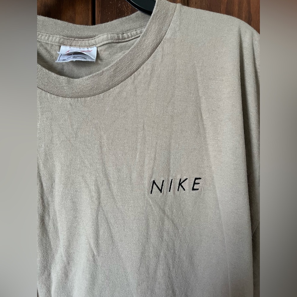 Vintage 90s Nike Spellout Embroidered T Shirt Tan Size XXL